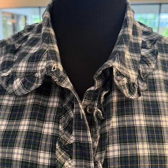 Brooks Brothers Plaid Ruffled Button Down Long Sleeve Shirt - Picture 3 of 6